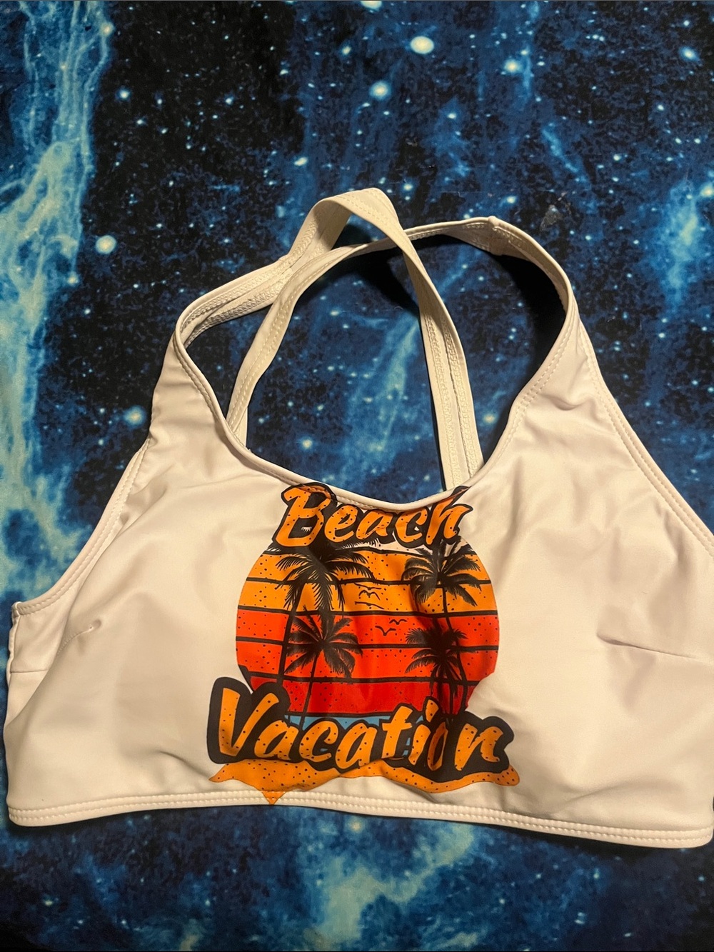 White Women’s Beach Vacation Graphic Swim Top